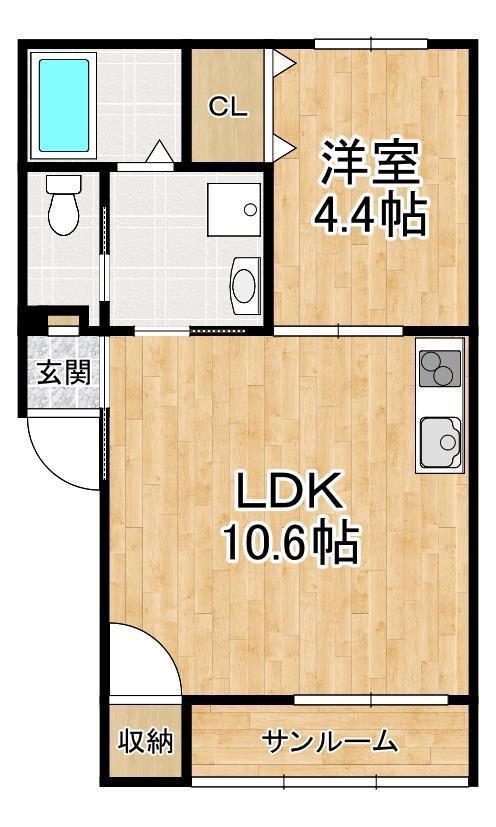 愛知川共同 B棟(1LDK/2階)の間取り写真