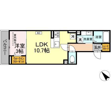 D PAINA 千年新町(1LDK/2階)の間取り写真