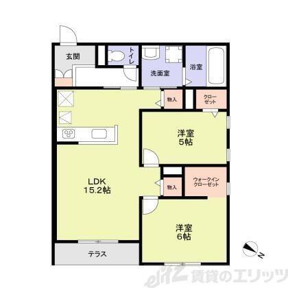 ハイテラス千里山(2LDK/1階)の間取り写真