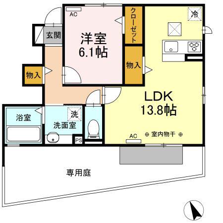 プリメーラ サウス(1LDK/1階)の間取り写真