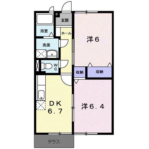 ファミール三次A棟(2DK/1階)の間取り写真