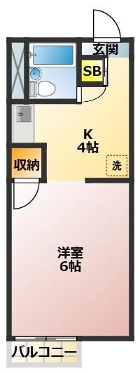 グリーンパーク飛鳥(ワンルーム/1階)の間取り写真