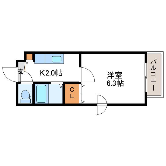 北26条マンション(1K/4階)の間取り写真