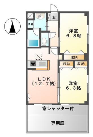 CALMO雄和(2LDK/1階)の間取り写真