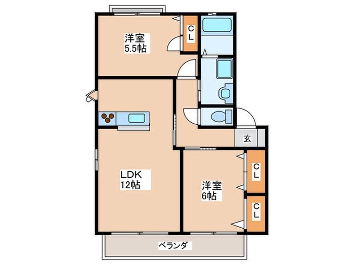 エトワール川下C棟(2LDK/2階)の間取り写真