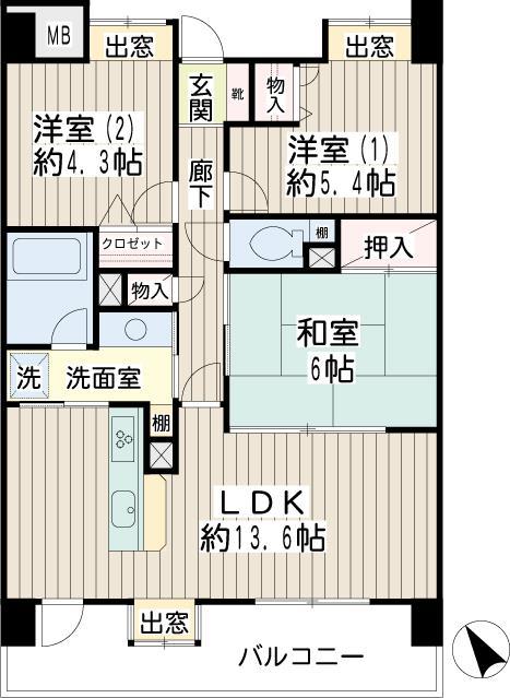 リオベルデ鶴声(3LDK/9階)の間取り写真
