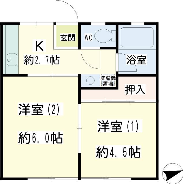 三ツ池口ハイツ(2K/2階)の間取り写真