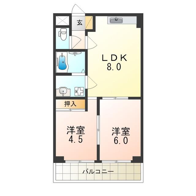 アムール佃(2LDK/3階)の間取り写真