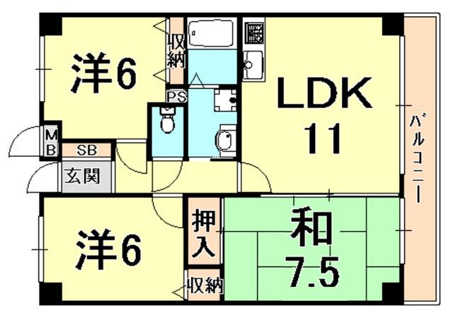 ラポール平松(3LDK/1階)の間取り写真