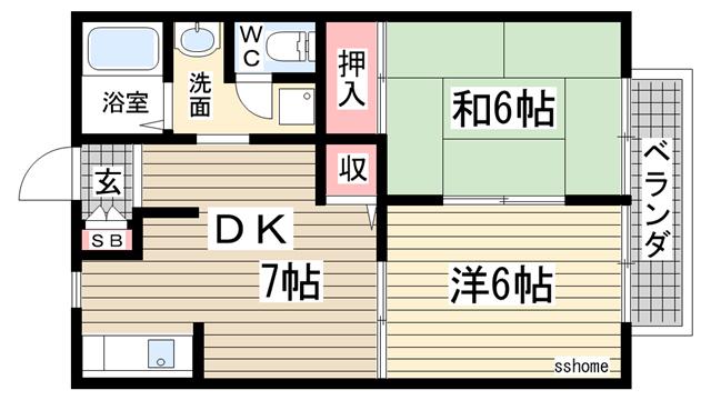 ディアス六甲(2DK/1階)の間取り写真