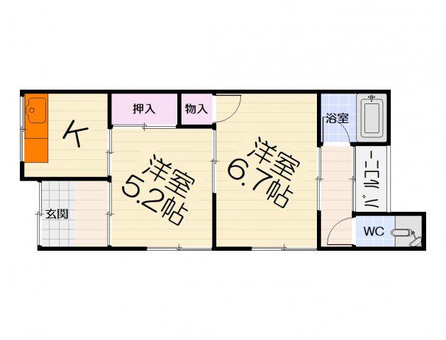 信太山ハウス(2DK/2階)の間取り写真
