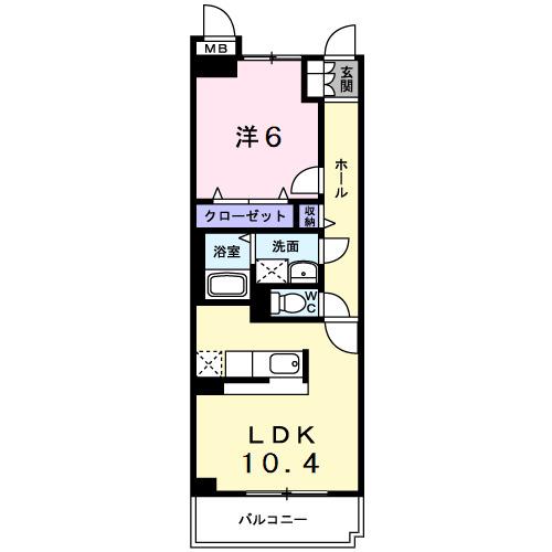 クリプトメリア(1LDK/1階)の間取り写真