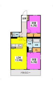 GRAN GRACE久留米南(2LDK/1階)の間取り写真