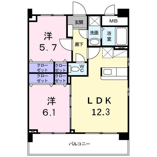 アイタス福岡(2LDK/4階)の間取り写真