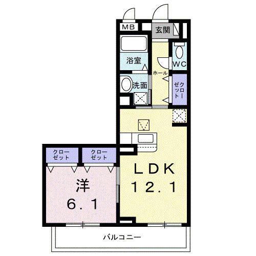 ボワ リュネール(1LDK/1階)の間取り写真