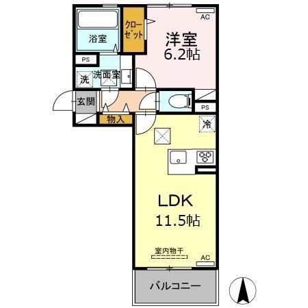 グランツェーレ 熊本(1LDK/1階)の間取り写真