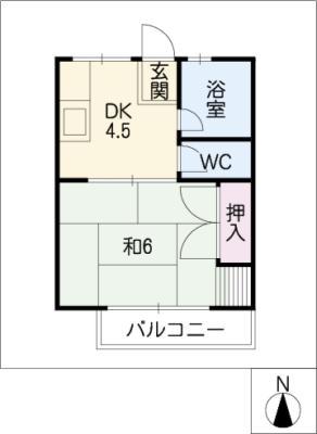 シティハイム城南E(1DK/2階)の間取り写真