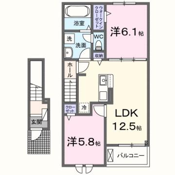 ルミエール 加古川(2LDK/2階)の間取り写真