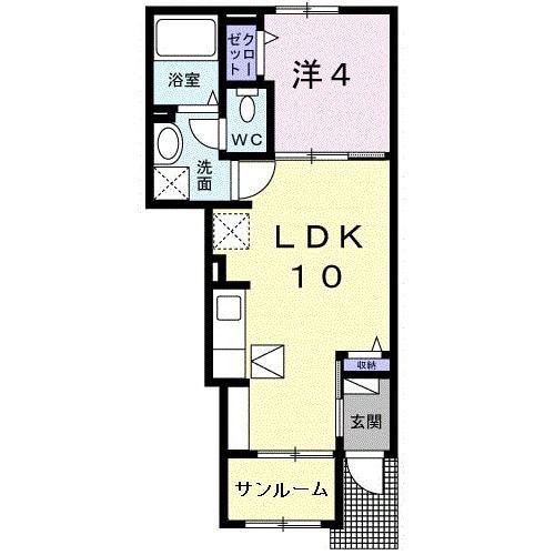 ネグリルI(1LDK/1階)の間取り写真