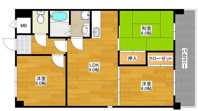 ヒノデハイツ3号館(3LDK/4階)の間取り写真