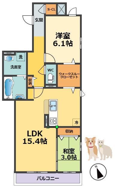 トリシア上甲子園(2LDK/3階)の間取り写真