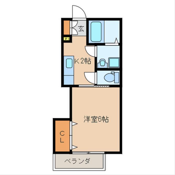 アカデミアコート南(1K/2階)の間取り写真