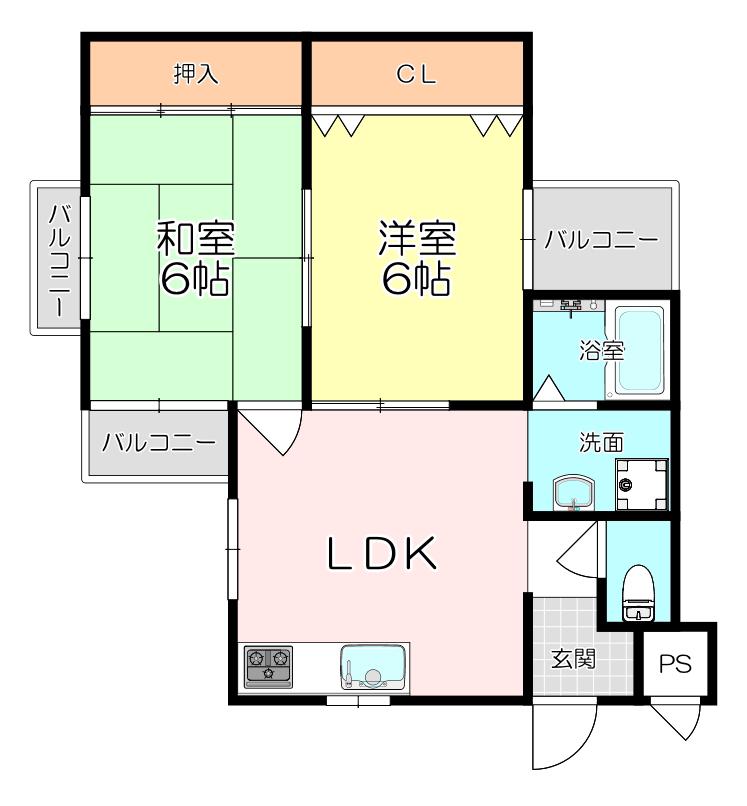 メゾンリバティ(2LDK/2階)の間取り写真