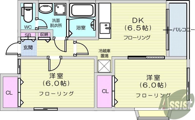 トゥインクルコート南小泉Ⅲ番館(2DK/1階)の間取り写真