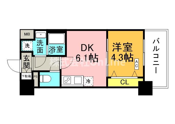 メイクス天王寺南(1DK/2階)の間取り写真