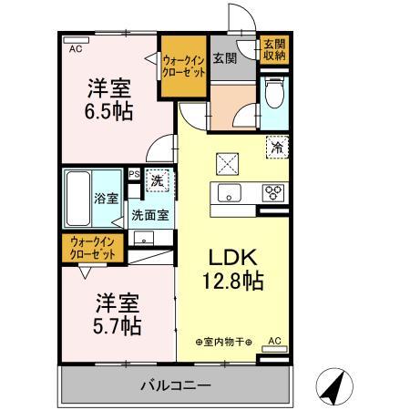 セレーノ小鹿(2LDK/3階)の間取り写真