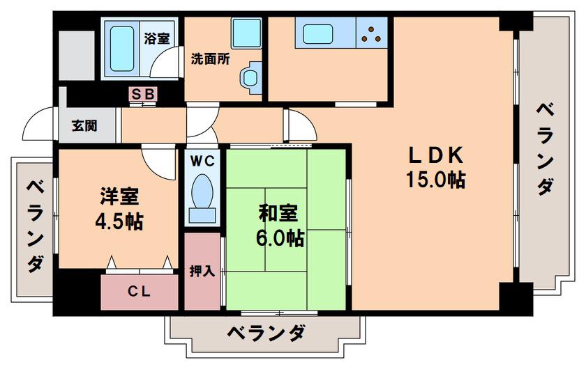 ソレイユ あべの(2LDK/6階)の間取り写真