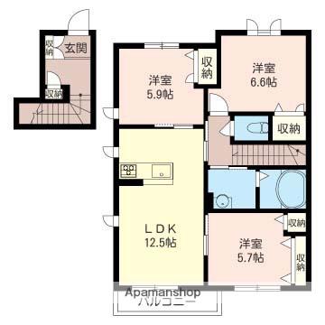 ル グラン シエルD棟(3LDK/2階)の間取り写真