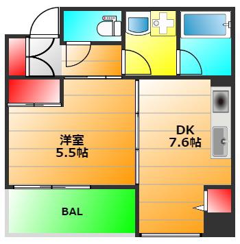 カイセイ江戸堀(1DK/7階)の間取り写真