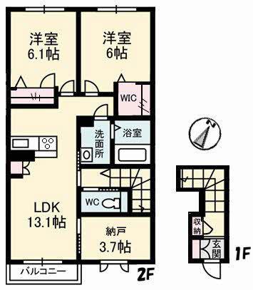 ブルーシエルC棟(2SLDK/2階)の間取り写真