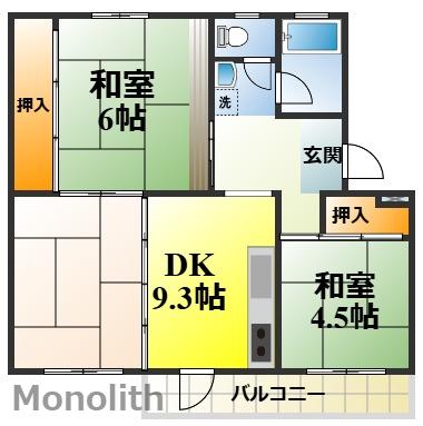 鶴山台9号棟(2DK/3階)の間取り写真