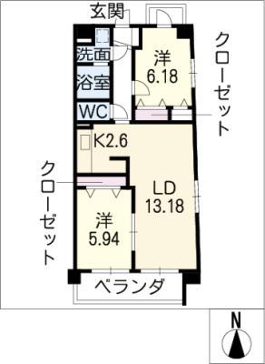 KS KOUNOMIYA(2LDK/6階)の間取り写真