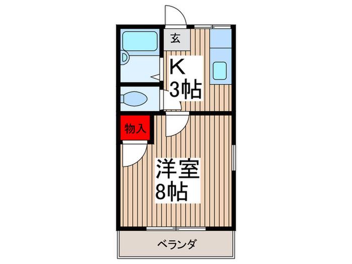小谷野ハイツB(1K/2階)の間取り写真