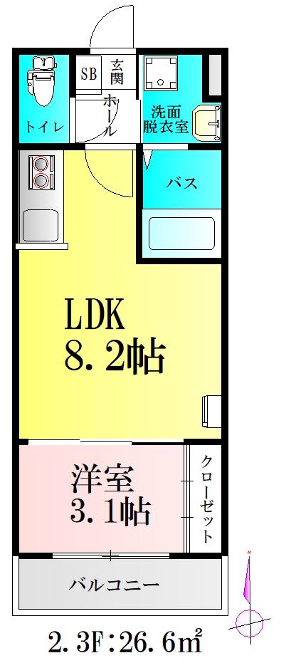 バルミジュール宮千代(1LDK/3階)の間取り写真