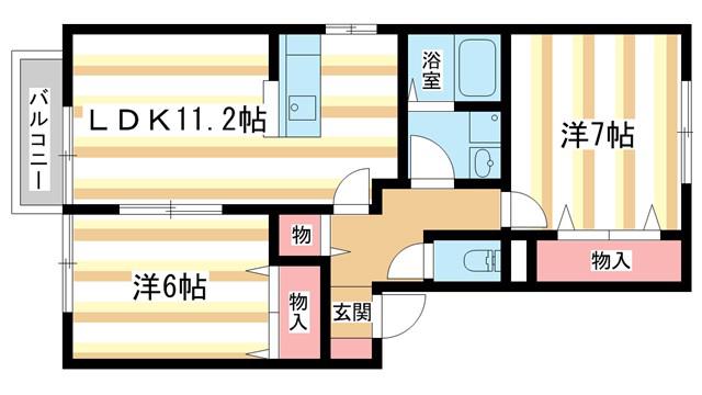 リーベン祝園A(2LDK/2階)の間取り写真