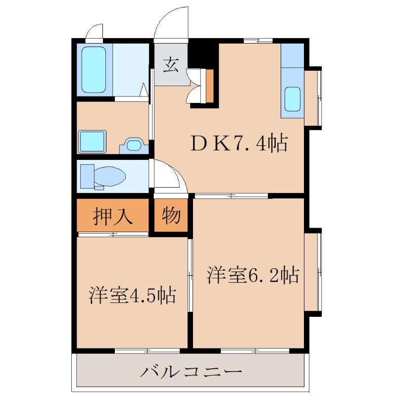 サンライズ中央公園(2DK/1階)の間取り写真