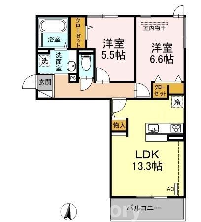 レジデンス飯倉II(2LDK/2階)の間取り写真
