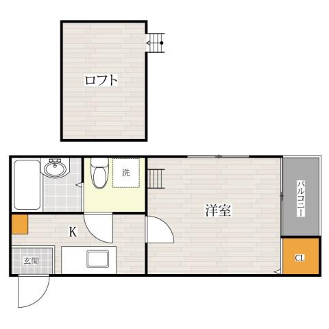 コンフォートベネフィス箱崎10(1K/2階)の間取り写真