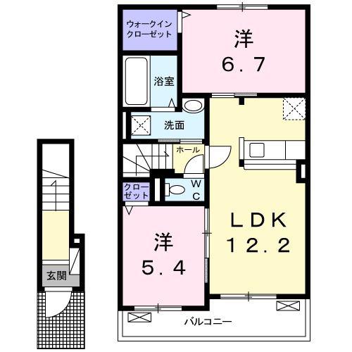 ひなた A(2LDK/2階)の間取り写真