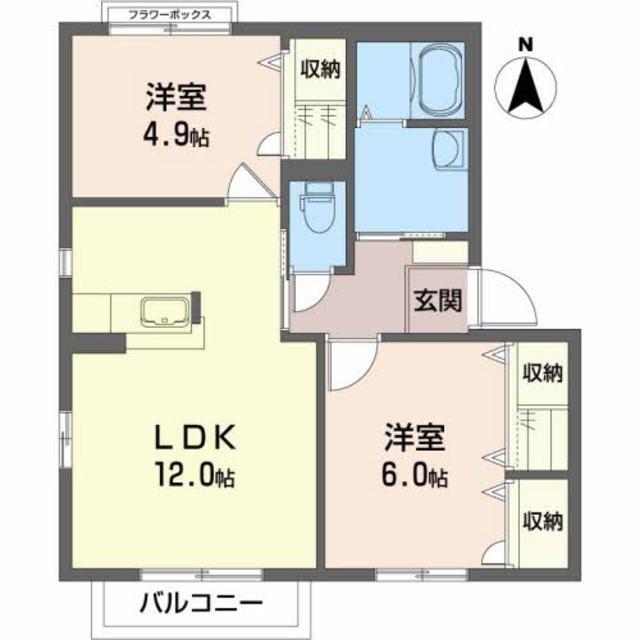 シュッテン・アンスバッハB(2LDK/2階)の間取り写真