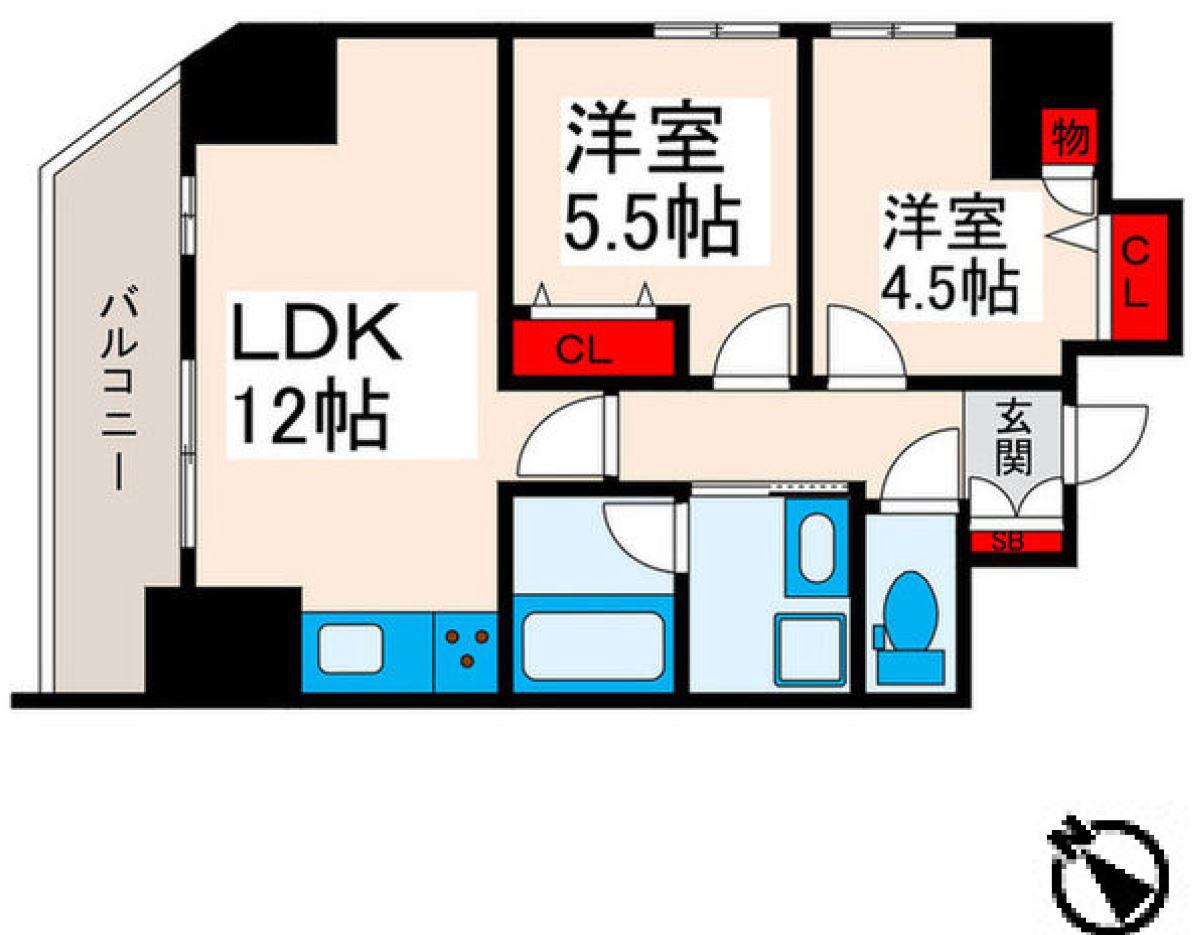 グランパセオ西日暮里(2LDK/5階)の間取り写真