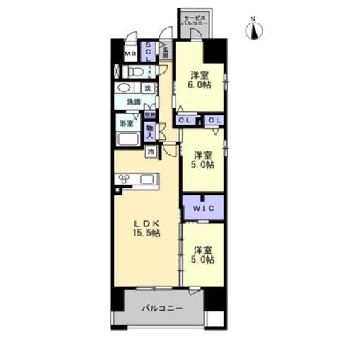S-RESIDENCE瓦町駅ALO(3LDK/11階)の間取り写真