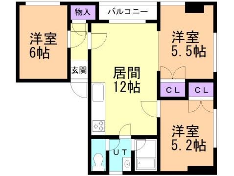 第1パルコビル(3LDK/3階)の間取り写真