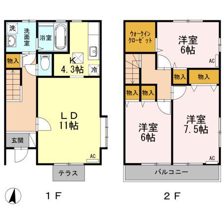 クレールヴィルC(3LDK/1階)の間取り写真