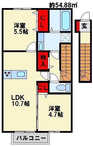 D-ROOM葛原(2LDK/2階)の間取り写真