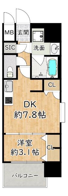 スプランディッド十三本町(1DK/8階)の間取り写真
